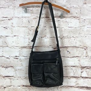Vintage Fossil Black Leather Shoulder Bag 75082